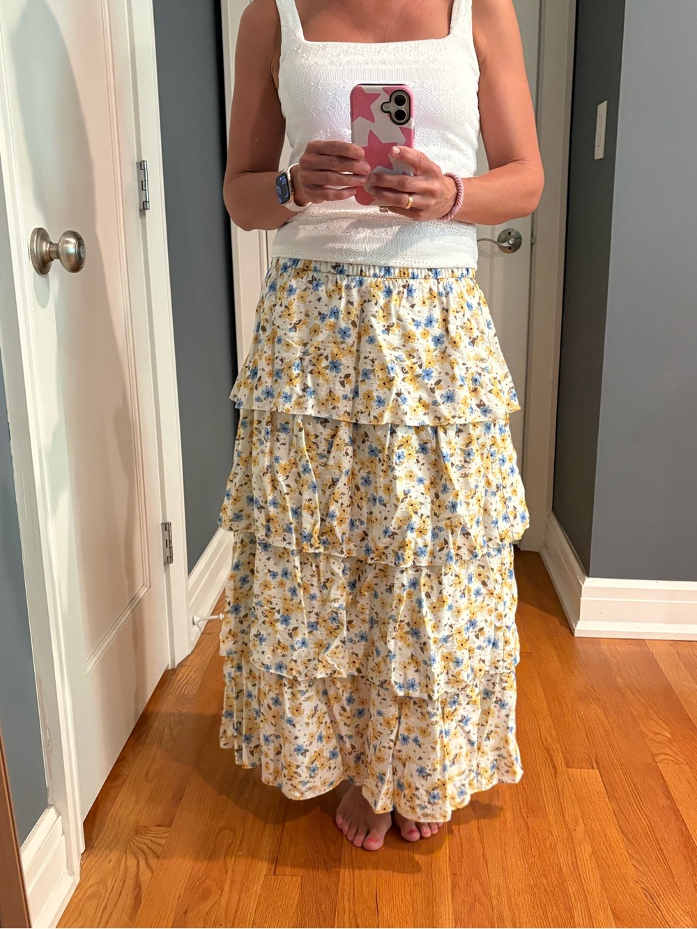 Aritzia Tiered Floral Maxi Skirt in Yellow and Blue
